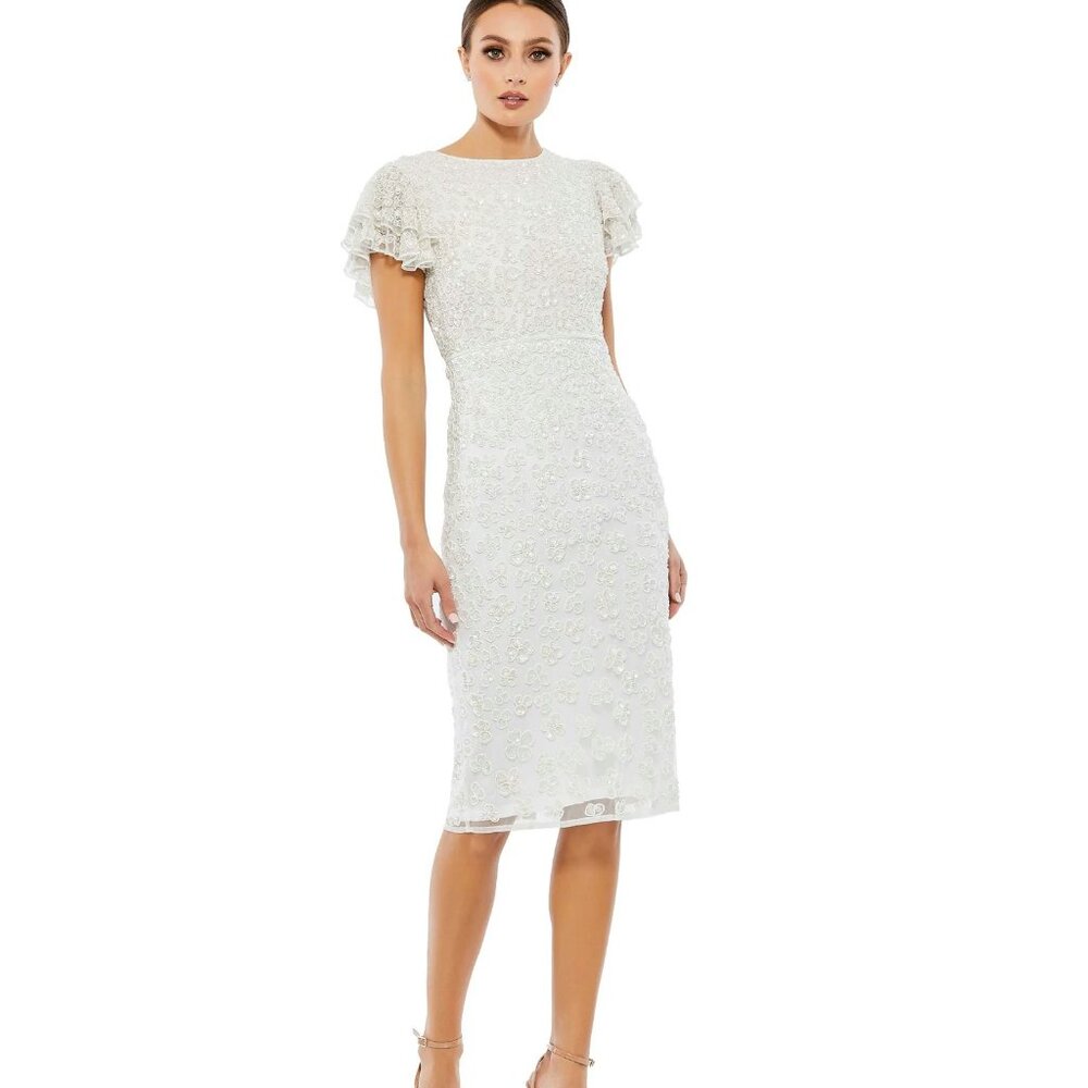 Mac Duggal White Midi Dress